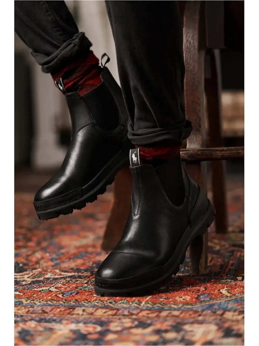 Polo by Ralph Lauren Black Pebbled Leather Chukka Boots